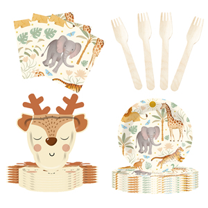 DAMAI - Juego de Vajilla Desechable con Diseño de Animales para Fiestas Infantiles, Platos, Vasos y Servilletas de Papel - Product Image 2