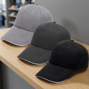 Casquette de baseball décontractée non structurée en polyester respirant et imperméable, gris et noir, style Dad Hat, avec visière incurvée réglable, vente en gros - Product Image 3