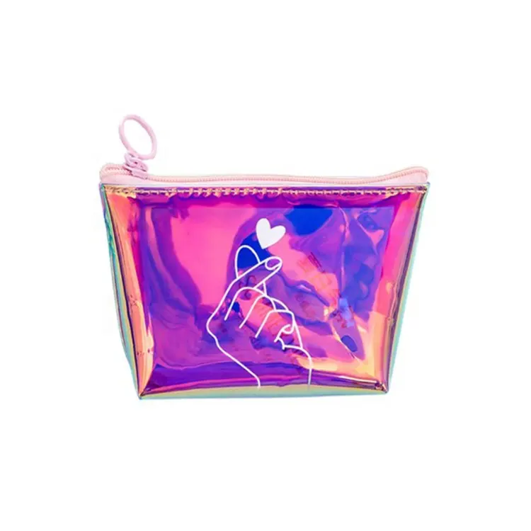 Customized Holographic Clear Mini Coin Purse Woman Waterproof Pouch PVC Bag With Zipper