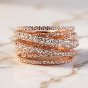 Anillos de Eternidad Redondos con Micro Pavé Chapados en Oro Rosa, con Circonita Cúbica Creada en Laboratorio para Mujer, Estilo Glamuroso para Boda y Compromiso T0063 - Product Image 2