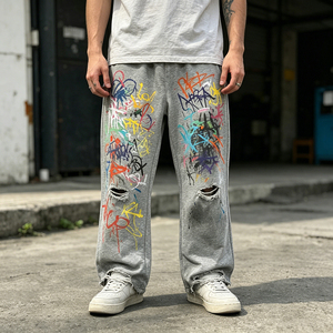 Pantalones Deportivos Holgados de Felpa Francesa para Hombre, Estilo Urbano Personalizado, con Logotipo Estampado Vintage, Pantalones Jogger Anchos y Rectos - Product Image 3
