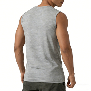 Canotta Termica Sportiva Premium <span class=keywords><strong>da</strong></span> <span class=keywords><strong>Uomo</strong></span> in 100% Lana Merino, Girocollo, Tinta Unita, Tessuto Lavorato a Maglia, Stampa Estiva - Product Image 4