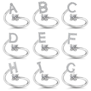 Q826 donne strass regolabile a - Z lettere nome iniziale anello impilabile <span class=keywords><strong>anelli</strong></span> alfabeto - Product Image 1