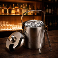 Seau à glace isotherme en acier inoxydable à double paroi de 1,6 L et 2 L avec couvercle, poignée de transport épaissie, logo personnalisé pour bar, maison, pique-nique