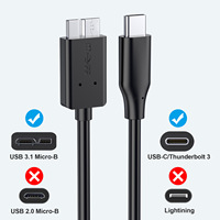 Kabel Data Hard Drive Tipe C ke Micro USB 3.1 dengan jaket TPE untuk pencetak dan penggunaan komputer