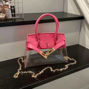 <span class=keywords><strong>Sac</strong></span> bandoulière de loisirs transparent en PVC de haute qualité pour <span class=keywords><strong>femme</strong></span> avec garniture en <span class=keywords><strong>cuir</strong></span>, approuvé pour les stades, avec chaîne - Product Image 1