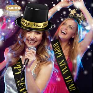 مجموعة حفلات رأس السنة الجديدة من ياتشن، تتضمن وشاح أنيق وعصابة رأس وقبعة بلاستيكية من البي في سي، مجموعات زينة احتفالية للنساء للحفلات والكرنفالات - Product Image 3