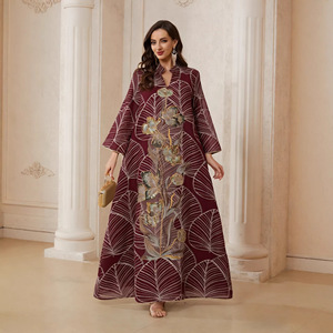 OEM/ODM Túnica Abaya Bordada con Malla, Ropa Islámica Estilo Golfo, Vestimenta Modesta, Moda <span class=keywords><strong>de</strong></span> Oriente Medio, Vestido Maxi <span class=keywords><strong>de</strong></span> Tela Nidha para Eid - Product Image 3