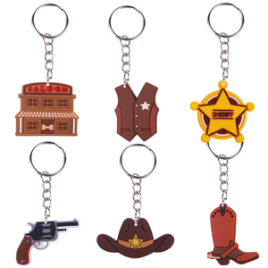 Brown Cowboy PVC Zinc Alloy Key Chain Custom 3D LOGO UV Printing Durable Soft Rubber Silicone Promotional Western Theme Gifts