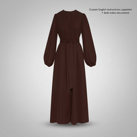 Abaya longue musulmane marron foncé, manches lanternes, 4XL, respirante, antistatique, col cœur, pour l'Aïd al-Fitr, ODM, style moyen