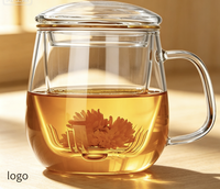 Tasse à thé en verre borosilicate de haute qualité avec infuseur et couvercle, personnalisable avec logo, 350ML 450ML 550ML, pour thé en fleurs et thé en vrac