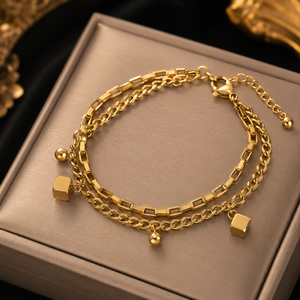 18K Gold Plated 316L Roman Numerals Small square butterfly <b>Bracelet</b>, Cuban Stainless Steel <b>Bracelet</b> - Product Image 6