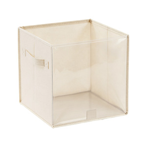 Fabric Storage Box 22L Square Beige Foldable With Transparent Window For Bookcase Grid Cabinet Organization - Product Image 1