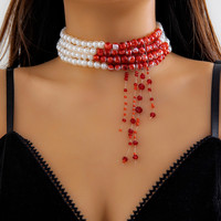 Zooying gothique perle collier ras du cou pour femmes en acier inoxydable chaîne réglable Vampire Style gland goutte pendentif bijoux cadeau