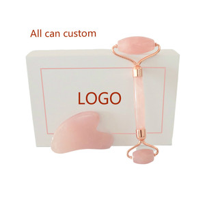 high quality custom box natural anti aging 100% facial rose quartz jade roller gua sha set for face