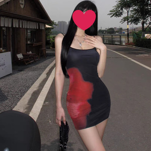Black Tie Dye Print Bodycon Dress Women Summer 2025 Slim Fit Waist Cinching Hip Hugging Short Skirt Strapless Cocktail Dress - Product Image 1