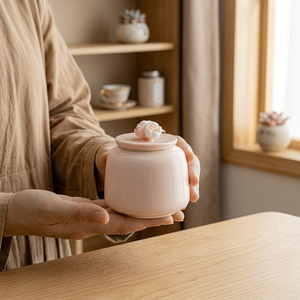 Handmade Porcelain Pet <b>Urn</b> with Flower Lid Airtight Secure Jar for Dogs <b>Cats</b> Jar Shape White Ceramic Memorial Container - Product Image 4