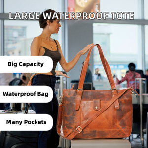 Nouveau sac fourre-tout grande capacité avec fermeture éclair en cuir véritable imperméable et antivol, multi-poches, sacs à main pour femmes - Product Image 2