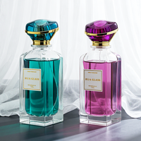 Flacon de parfum rectangulaire vide de 100 ml de luxe OEM, flacon de parfum avec autocollants personnalisés, flacon en verre avec boîte et couvercle