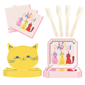 DAMAI Cat Party Set Party Tableware Children's Birthday Pets Including <b>Paper</b> Plates Napkins <b>Tablecloths</b> Cups for 8 Guests - Product Image 6