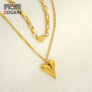 ZOGXIN Gold Heart Double Layer Necklace 18K Titanium Steel Pendant For Women Fashion Jewelry Leisure Wear - Product Image 1
