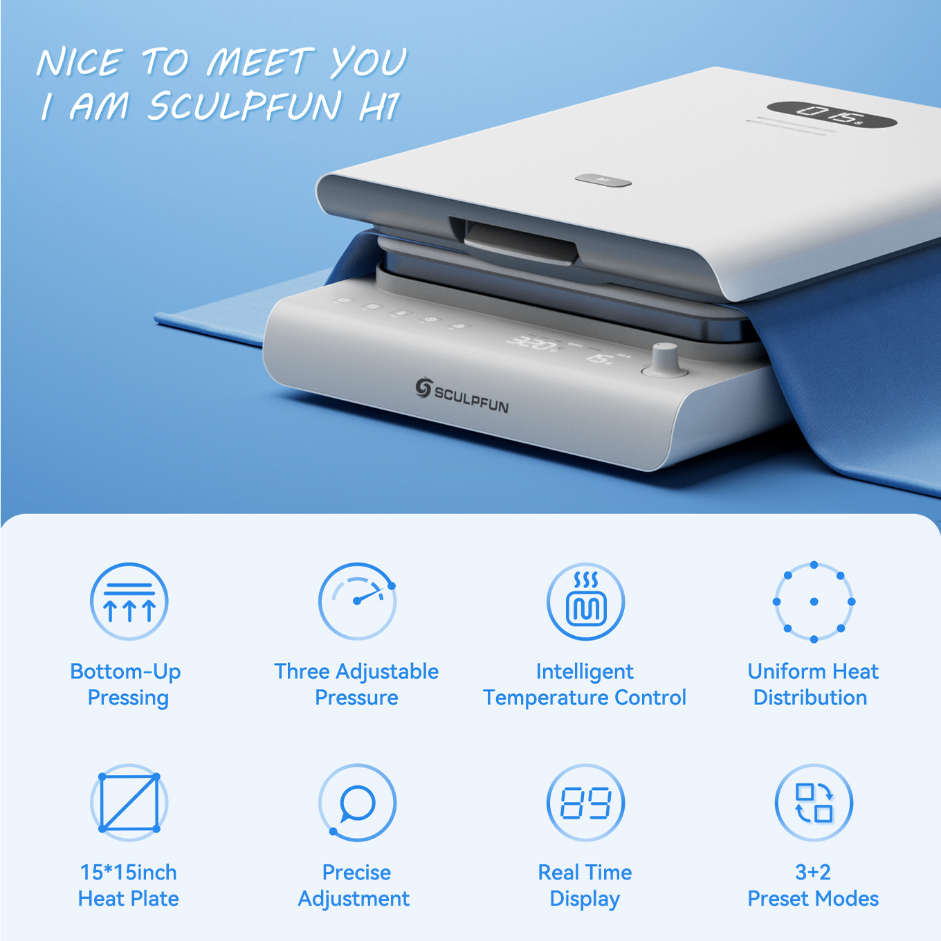 SCULPFUN New Arrival H1 Automatic Logo Printer DIY Portable Mini Heat Transfers Press Machines 15"x15" for T-Shirt · image 4