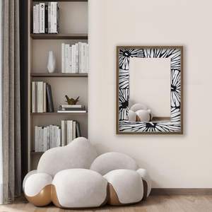 PARISLOFT Rectangle Wall Mirror with Wooden <b>Frame</b>, Rustic Decorative Hanging Mirror for Living Room, Bedroom, Kitchen, Entryway - Product Image 2