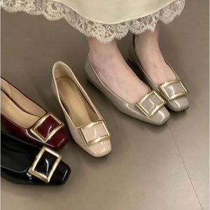 Women Elegant Metal Square Buckle Shoes Square Toe Shallow Mouth Invisible Commuter Shoes Fashion Office <b>Flat</b> Pumps - Product Image 1