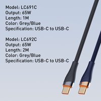 Câble de charge rapide LDNIO LC691C compatible PD et QC, PD65W, Type-C vers Type-C, 5A