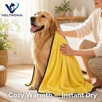 Serviette pour animaux de compagnie en polaire corail, séchage rapide, absorbante, douce et moelleuse, pour chien et chat, jaune avec bordure noire, plusieurs tailles de 30x30 à 70x140 cm