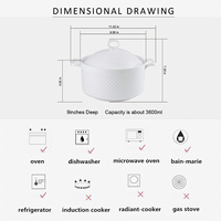 Vente en gros de pot à soupe et soupière en céramique blanche gaufrée avec couvercle et poignée, bol de service de 3600 ml