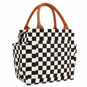 Sac à déjeuner compact amélioré, réutilisable et isotherme, motif quadrillé noir et blanc, pour le travail et l'école - Product Image 1