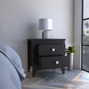 Amara Nightstand Two Drawers Black Storage Drawer <b>Bedside</b> <b>Table</b> - Product Image 2
