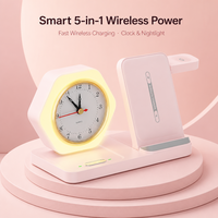 Support de charge sans fil 15W avec lampe, horloge, veilleuse et indicateur LED, design pliable pour téléphones portables, écouteurs et montres connectées