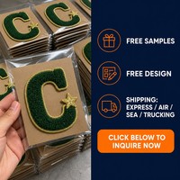 Patch Lettre Chenille C 5 Pouces Vert Forêt Or Broderie 3D Gonflée Étoile Alphabet Thermocollant pour Veste de Baseball Casquette Personnalisée