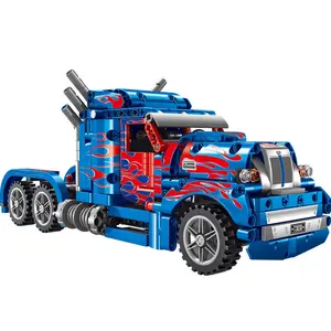 创意专家技术经典彼得比尔特重型集装箱卡车积木拉回汽车积木玩具T3030
