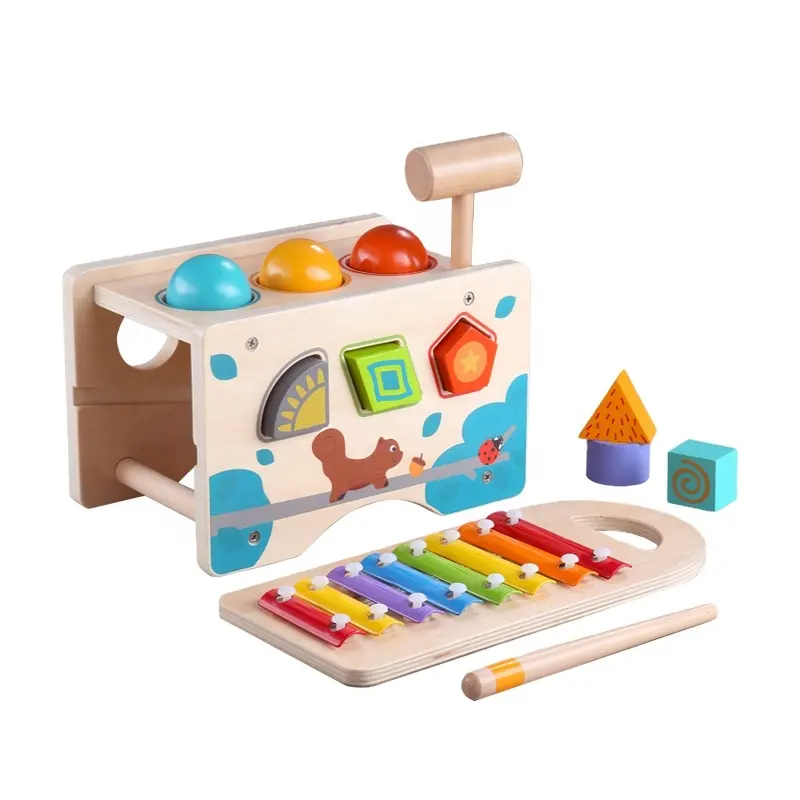 3 trong 1 Montessori bằng gỗ đập phân loại trò chơi bằng gỗ Xylophone búa giáo dục đồ chơi cho trẻ em