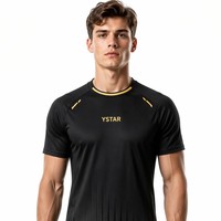 Conjunto de Uniforme de Fútbol Sublimado Negro y Dorado Personalizado al por Mayor, 100% Poliéster Transpirable, con Logotipo YSTAR OEM
