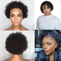 Sedittyhair Perruques Courtes Bob Effet Pixel Coupe Bouclée 13x4x1 en Dentelle Frontale 100% Cheveux Humains Remy Naturels et Volumineux avec Bandeau