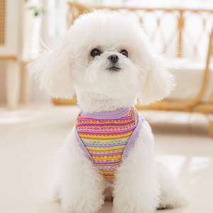 Gilet tricoté ajouré rayé printemps-été pour chiens, Teddy, Bichon Frisé, vêtements pour animaux à deux pattes - Product Image 3