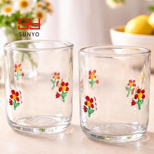 Verres à boire artisanaux transparents avec décoration florale sans pied pour jus, cocktails, vin, café, pour fiançailles, mariage, anniversaire - Product Image 2