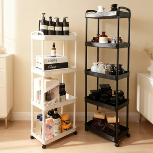 Étagères de <span class=keywords><strong>rangement</strong></span> mobiles à 4/5 couches Tiroirs de <span class=keywords><strong>rangement</strong></span> en plastique Chariots Chariot de cuisine Chariot Supports de <span class=keywords><strong>rangement</strong></span> et étagères - Product Image 3