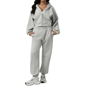 Conjunto Deportivo de Sudadera con Capucha y Cremallera de Algodón con Logotipo Personalizado para Mujer, <span class=keywords><strong>Ropa</strong></span> Deportiva de <span class=keywords><strong>Yoga</strong></span>, Pantalones Deportivos Casuales, Conjuntos Holgados, Cómodos y Cálidos - Product Image 6