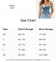 Chuangerm en stock Nouveauté 2026 Hauts corset pour femmes à col carré, à lacets latéraux, avec dentelle blanche à volants et motif floral style peinture à l'huile rétro