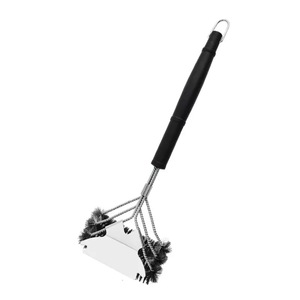 Brosse de nettoyage pour barbecue avec long manche en plastique, ouvre-bouteille, sans poils, en acier inoxydable, grattoir de barbecue sûr pour le barbecue - Product Image 1