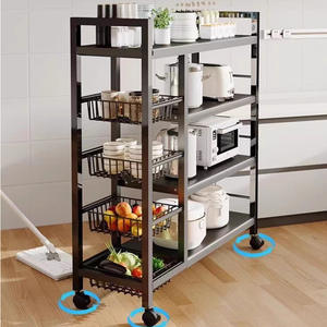 Estante de Almacenamiento de Especias para Cocina <span class=keywords><strong>con</strong></span> <span class=keywords><strong>Ruedas</strong></span>, Mueble Metálico de Cuatro Niveles Multifuncional para Almacenamiento de Verduras y Ollas - Product Image 2