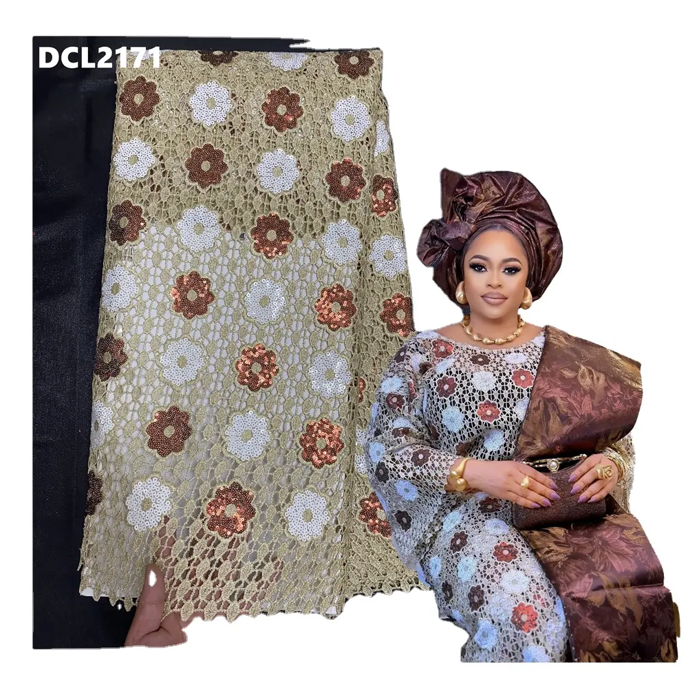 Высококачественная кружевная ткань из гипюра, роскошная африканская вышивка, блестящие шнурки, кружевная ткань для женского платья