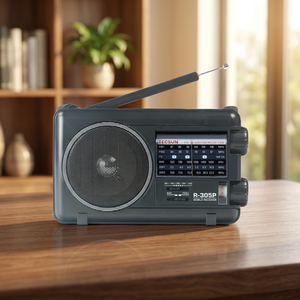 Radio portable pleine bande R-305P avec DSP, cadran analogique, écran LCD en plastique noir, FM/AM, lampe torche, horloge, alimentation par piles - Product Image 3