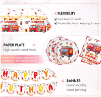 Kit de Fournitures pour Fête d'Anniversaire Thème Camion de Pompiers : Assiettes en Carton, Gobelets, Serviettes, Nappe, Couverts, Bannière Suspendue, Guirlande, Vaisselle