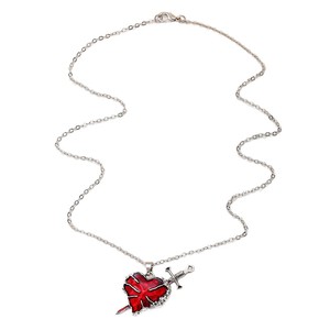 Collier pendentif en forme de cœur, épée en métal rouge perforant le cœur, bijoux unisexes, cadeau, colliers pendentifs raffinés - Product Image 5